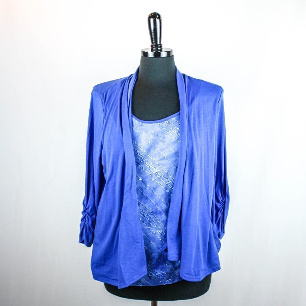 Notations Top Cardigan Combo Blue Sequins …